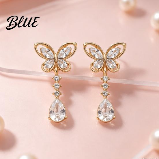 Drapey Face Contouring Earrings 1 Pair Butterfly Drop for Women Inlay Teardrop Zirconia Earrings Fashion Round Sparkly Rhinestone Dangle Jewelry
