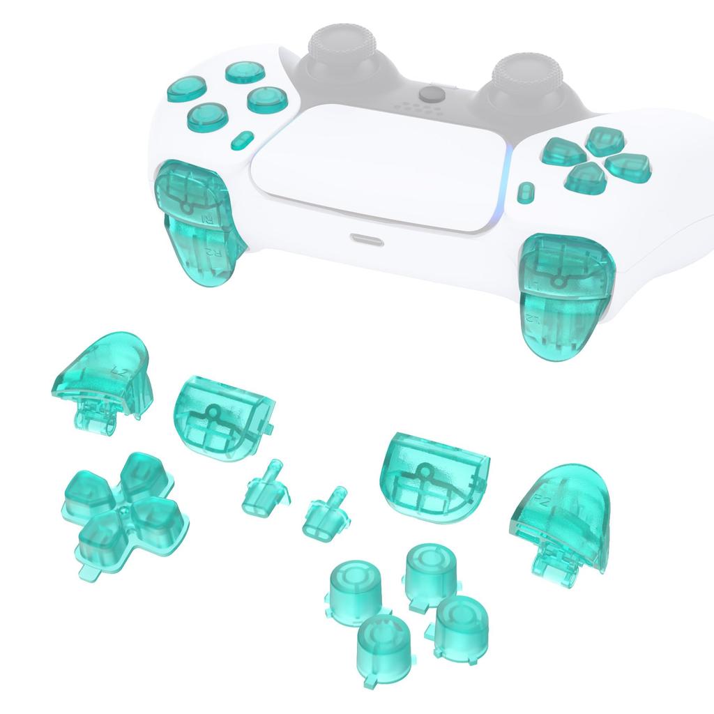 eXtremeRate Replacement for PS5 Controller Share Optional Face Clear Full Button Set for PlayStation 5 Controller Not Emerald D-Pad (BDM-010 & 020),