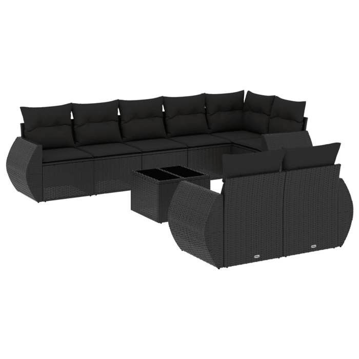 Maison Exclusive - Salon de jardin 9 pcs avec coussins noir résine tressée