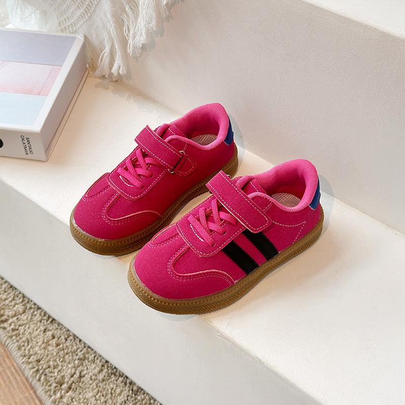 Kids Pink Hook And Loop Casual Striped Sneakers 26 красный