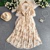 Women's V Neck Floral Chiffon Maxi Dress High Waist A-Line Casual Dress for Summer Vacation