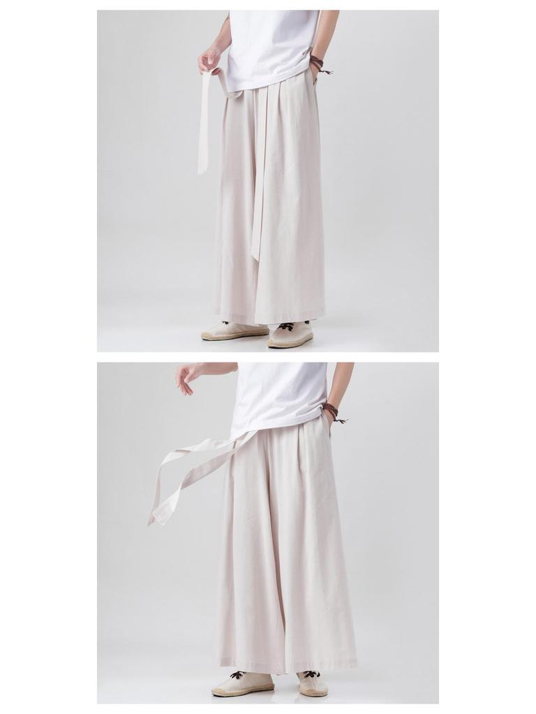 2023 Letní Pánské Volné Bavlněné Lněné Kalhoty s Širokými Nohavicemi - Nový Čínský Styl Ležérní Oblečení