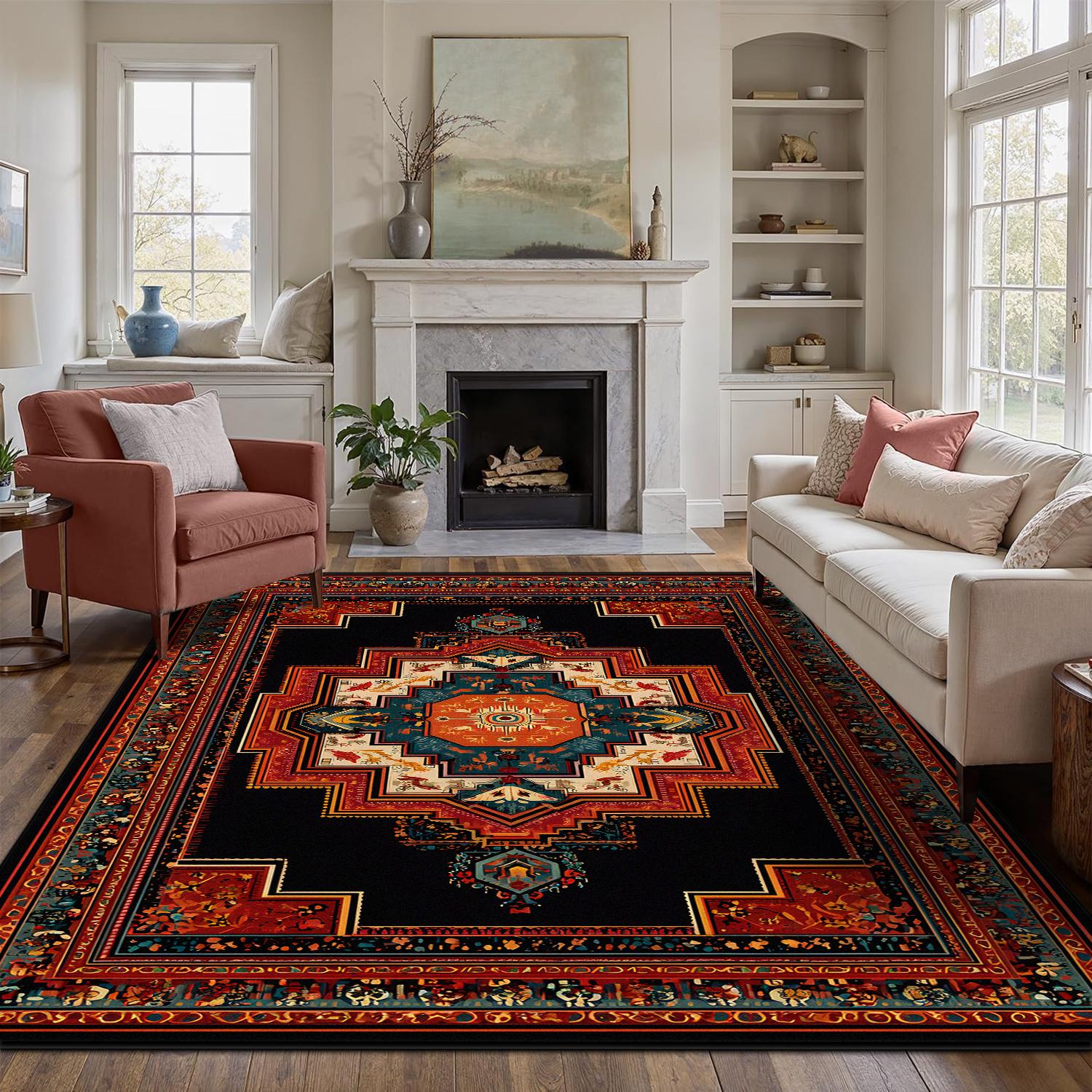 

Persian Red Carpet Luxury Living Room Customizable Non-slip Rug Coffee Tables Home Decoration Bedroom Lounge Floor Mat Flannel 50x80cm