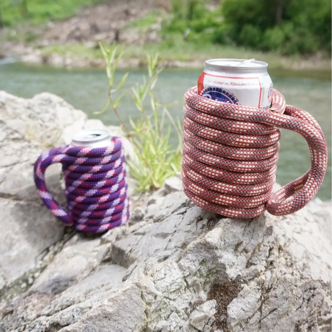 

Recycled Rock Climbing Rope Can Cozy Cup Sleeve Insulated Beverage Holder Beer Bottle Cover Eco-Friendly Camping Accessories розовый