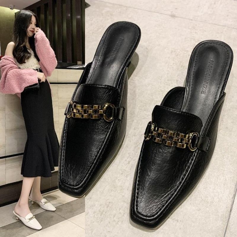 Baotou Half Slippers for Women To Wear Externally  Fashionable Women's Leather Slippers