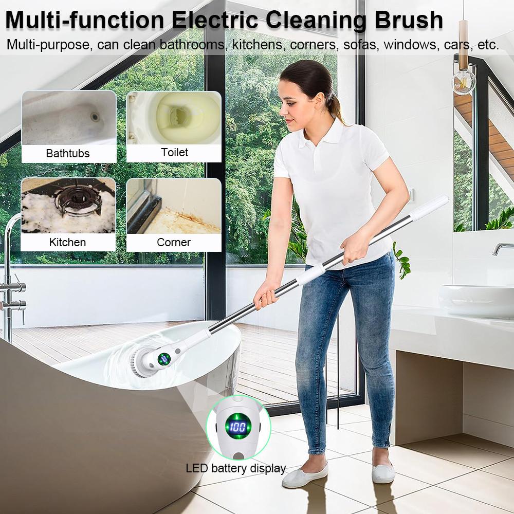 8 In 1 White Bathroom Kitchen Cleaning Gadget Multifunctional Electric Cleaning Brush Household Wireless Rotatable Cleaning Brush