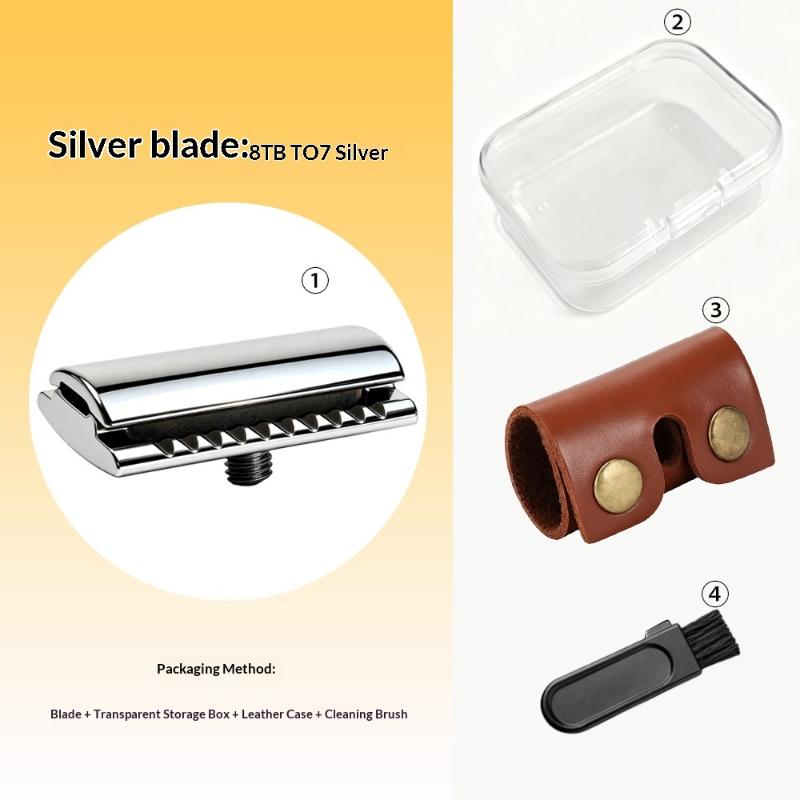 Men's Portable Manual Safety Razor Matte Black with Leather Case for Outdoor Camping Travel Shaving