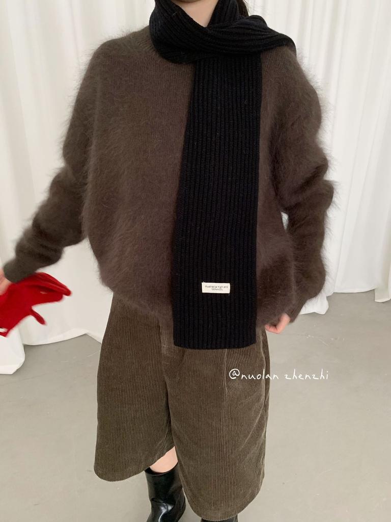 Haze blue 111% wool knitted scarf autumn and winter fashion solid color scarf Korean atmosphere versatile scarf wholesale