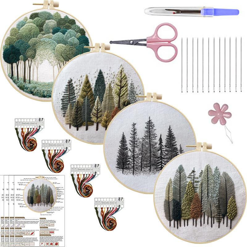 1pc Forest Landscape Embroidery DIY Fabric Craft Kit with Tools