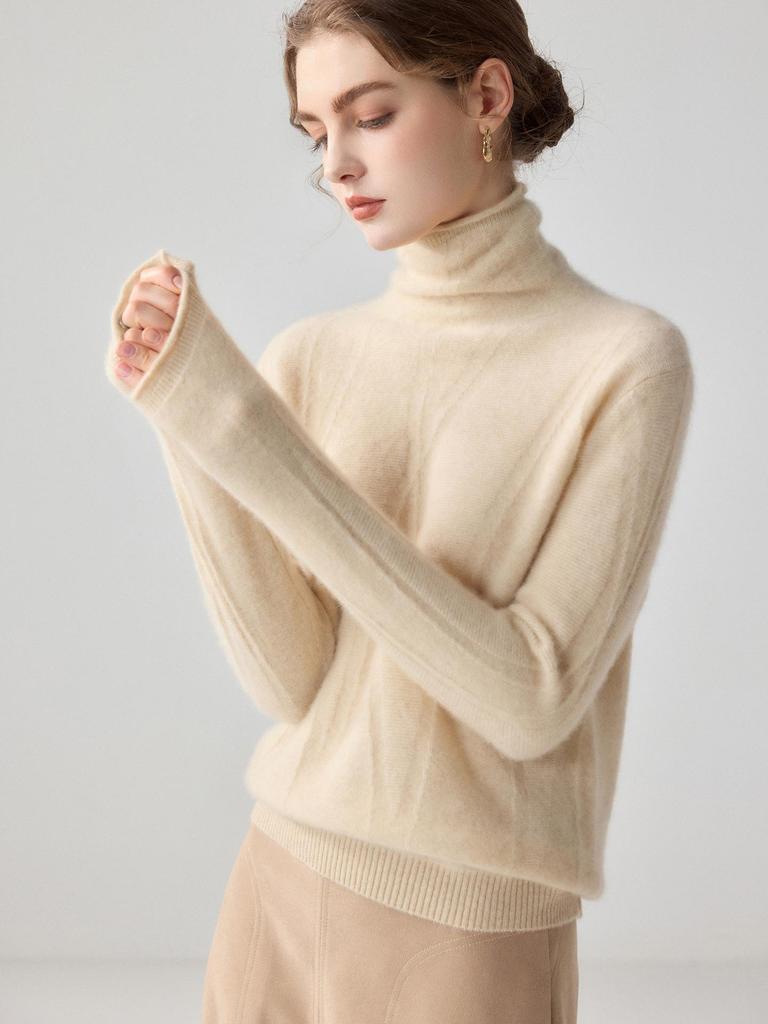 Women's Soft Twill Cable Knit Cashmere Mock Neck Sweater - Warm Long Sleeve Base Layer Knitwear