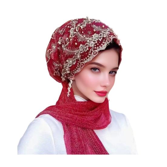 Krajkový strečový turban pro ženy, předvázaný šátek na hlavu