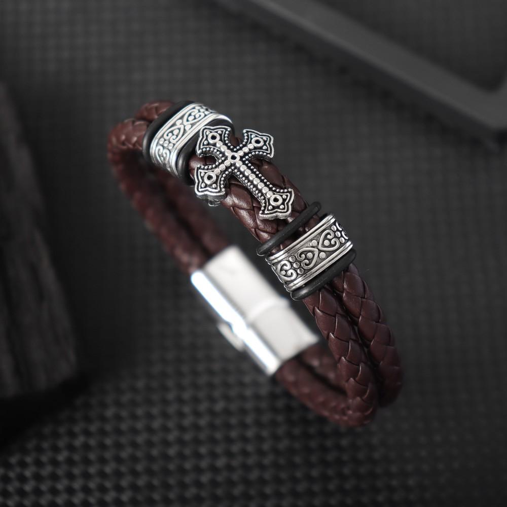Vintage Double Layer Leather Cross Bracelet Charming Men's Bracelet Christmas Gift Valentine's Day Gift Protector Jewelry Gift