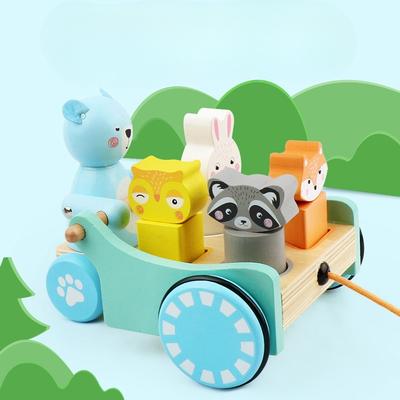 Animal Tractor Baby Pulling Cable Pulling Rope Pulling Toy Children's Early Education Toddler Hand Pulling Small Trailer