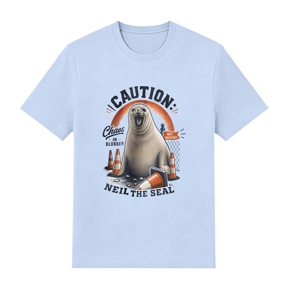 Neil The Seal Tee Caution! Neil The Seal Funny Neil The Seal Shirt Summer New Cotton Clothing Unisex Y2K T Shirts