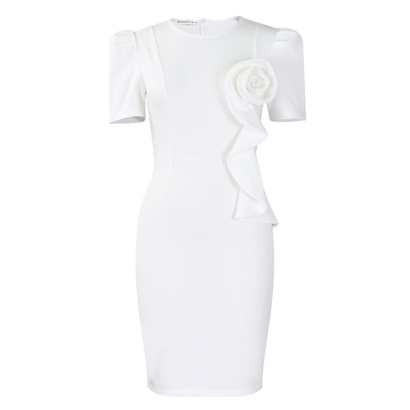 

Женское новое модное и элегантное облегающее бедра платье Tongle с оборками и листовидным краем, однотонное, с короткими рукавами, африканское платье XXXL белый