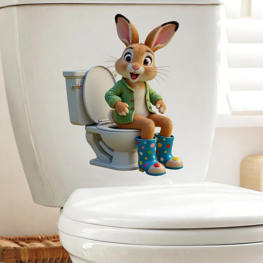 3D Realistic Cartoon Rabbit Toilet Lid Sticker for Kids Bathroom Home Decor