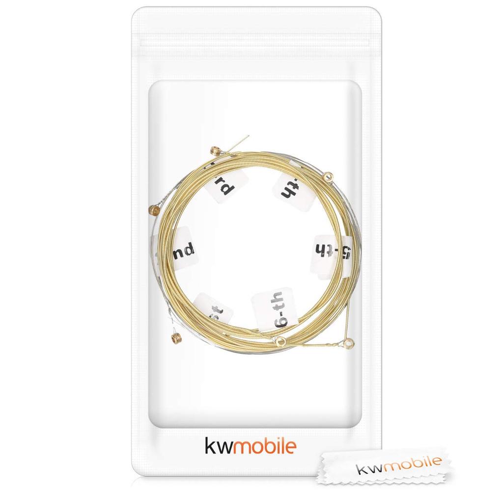 kwmobile Set of 6 Steel Guitar Strings for Acoustic Guitars with Lettering 6x Steel Strings for Acoustic and Western Guitars - -