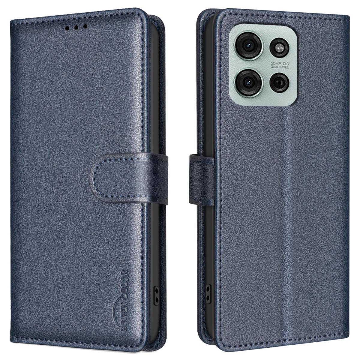 

BINFEN COLOR BF32 For Motorola Moto G75 5G Leather Case Wallet RFID Blocking Phone Cover Blue