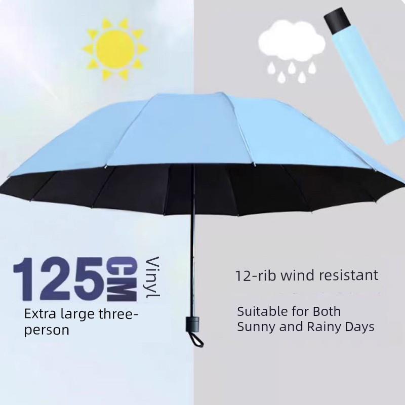 12-Rib Extra-Large Umbrella, Dual-Purpose for Sun and Rain, Sunshade Umbrella for Men and Women, Manual Reinforced Folding Sun Protection Umbrella