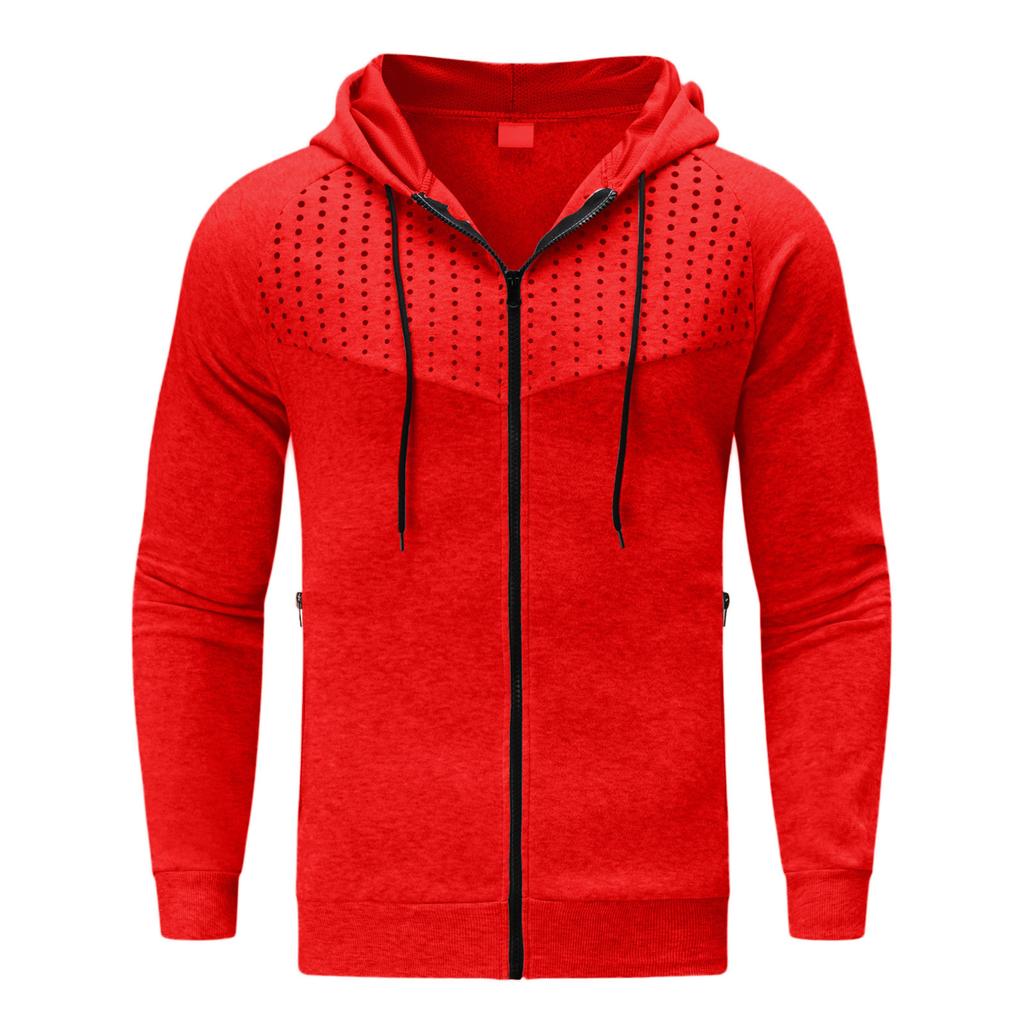 Autumn Winter Men Long Sleeve Sweatshirt Polka Dot Print Hooded Zip Up Pocket Casual Hoodie Men's Sports Coats