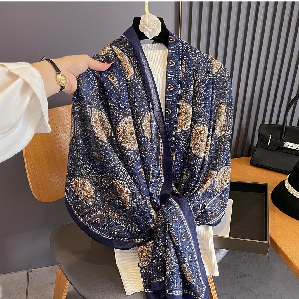Spring Summer New Cotton Linen Paisley Silk Scarves Women Travel Vacation Sun Protection Shawl Warp Stylish Elegant Scarfs