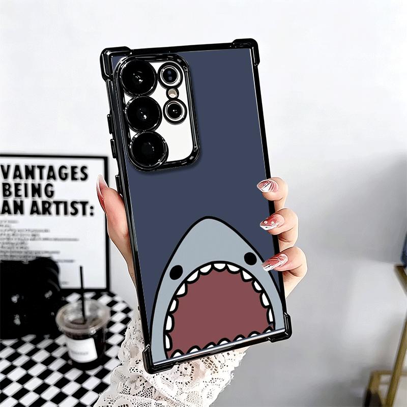 Cartoon Cute Shark Soft Phone Case For Samsung Galaxy S26 Ultra S25 Edge S24 FE S23 Plus S22 S21 + S20 Plating Anti-Fall Fundas