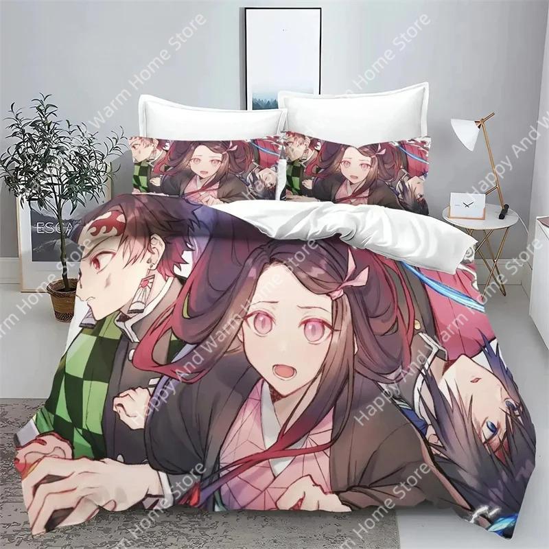 

Comforter Demon Slayer Kimetsu No Yaiba Kamado Nezuko Anime 100% Polyester Bedding Set Printed Cartoon Home Decor Comforter (quilt)-EU Single(135*200cm)3pcs