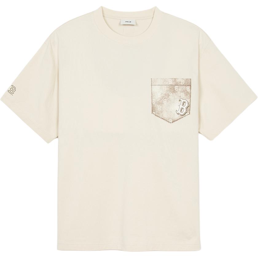 MLB Monogram T Shirts Unisex Cream Crew Neck Moderate 3ATSM0844-43CRM XL