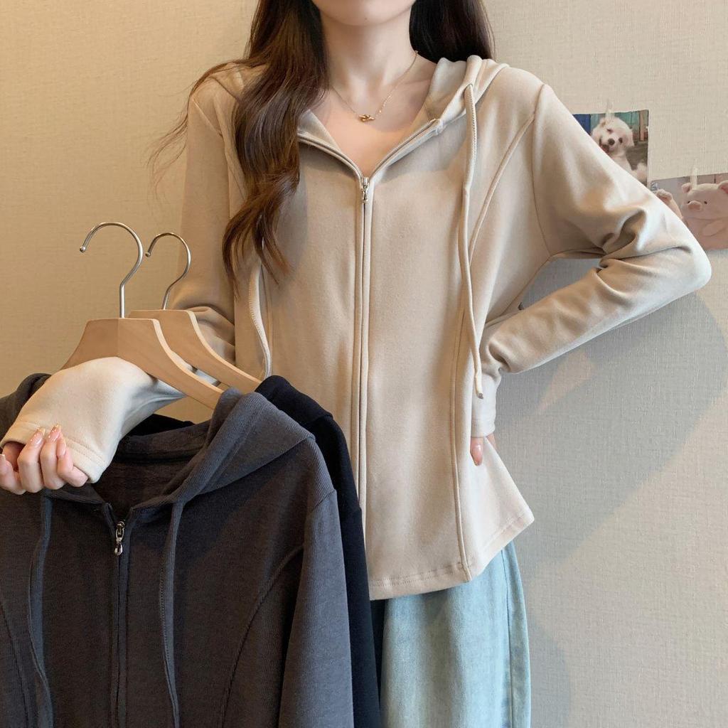 Plus Size Slimming Hooded Long Sleeve Cardigan Jacket for Women - Early Autumn 2025