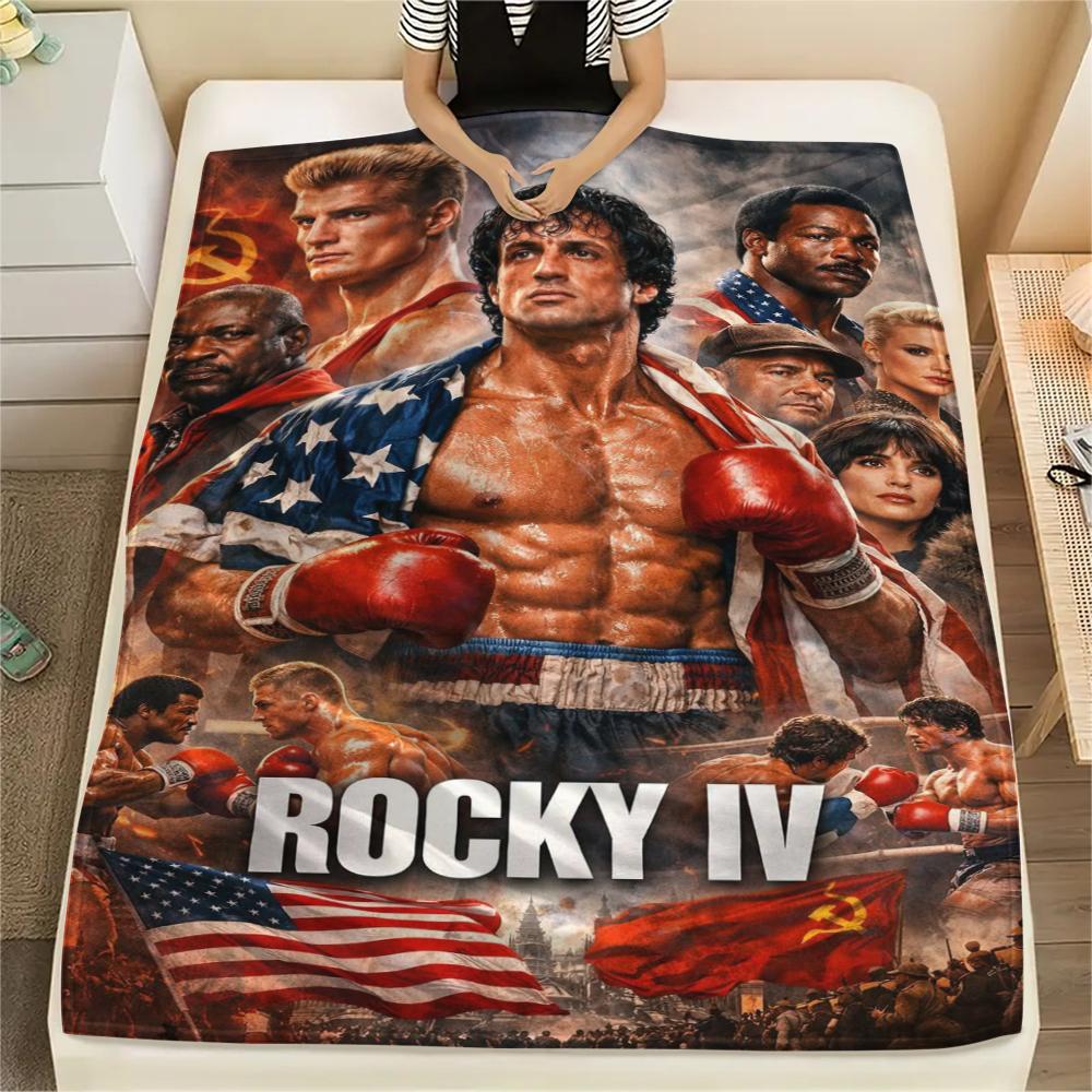 1Pc Rocky Print Flannel Blanket, High Quality Comfortable for All Seasons, Home Decor, Warmth and Comfort, Perfect for Christmas Gifts