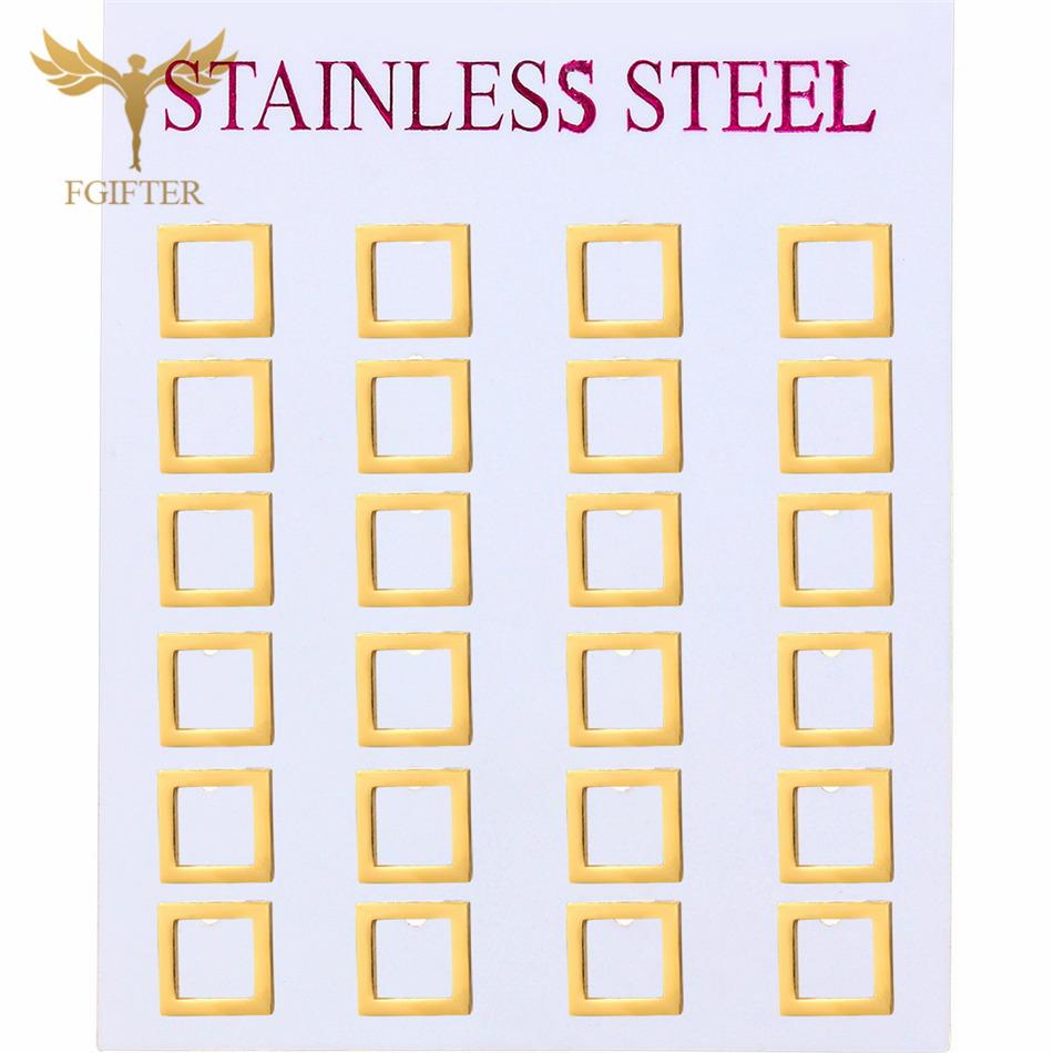 12 Pairs Stud Earrings Set for Women Geometric Triangle Star Round Cross Heart Earing Piercing Stainless Steel Zircon Resale