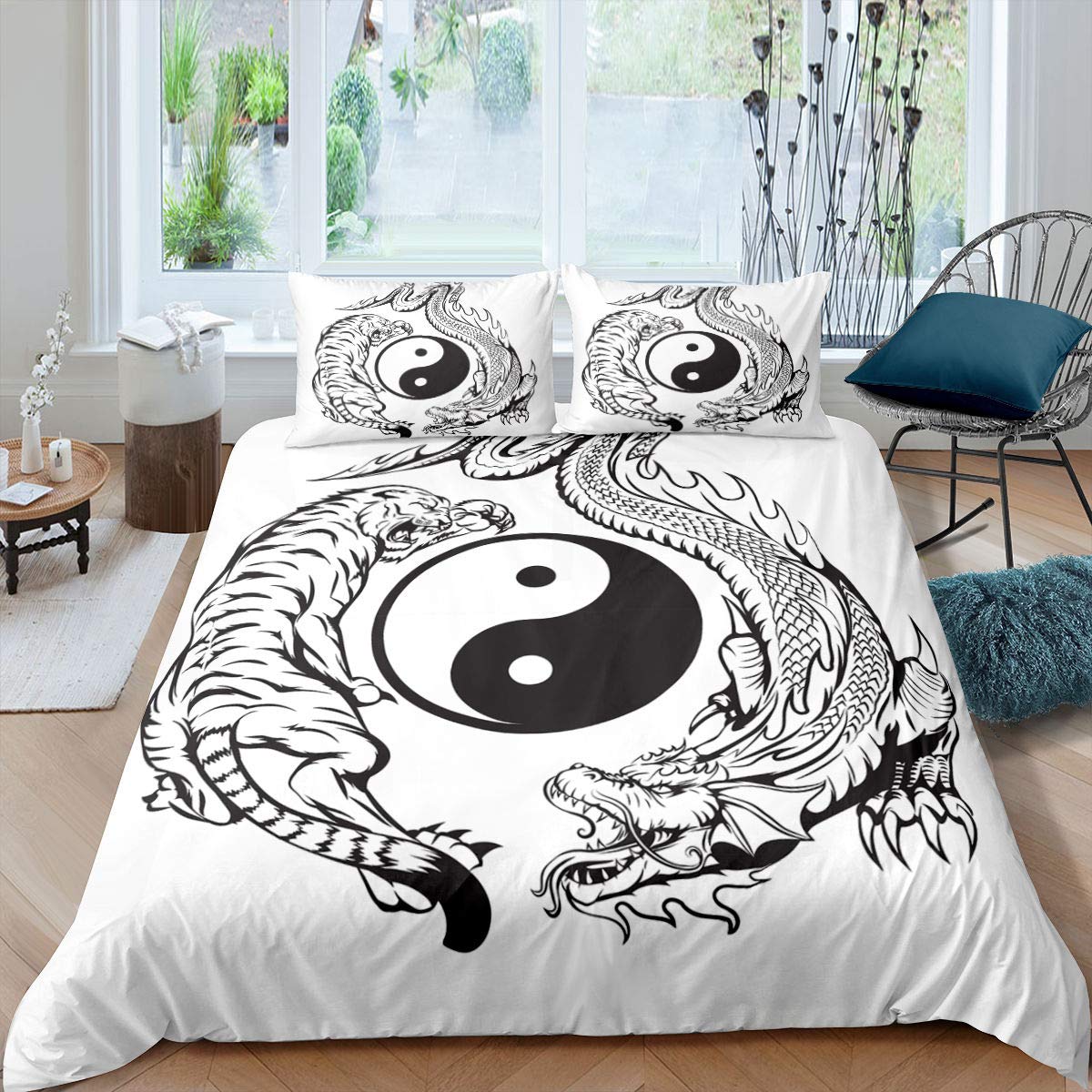 

Boho Art Gossip Traditional Ying Yan Printed Bedding Set Cozy Soft Duvet Cover King Queen Twin Size Birthday Gift Bedroom Decor EU Single 135x200cm
