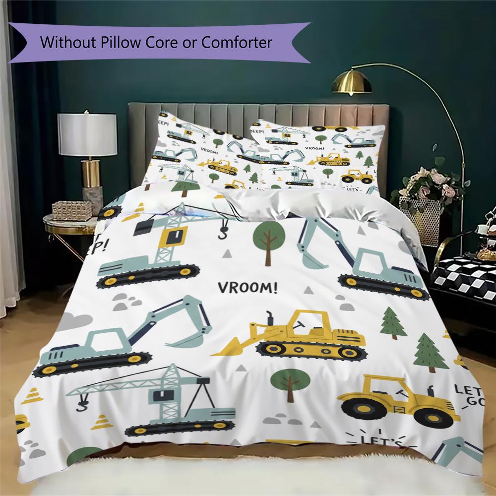 Cute Vehicle Pattern Bedding Uilt Set Uilt Cover Pillowcase Home Decoration Birthday Gift (1 * Duvet Cover + 2 * Pillowcase Without Core)45