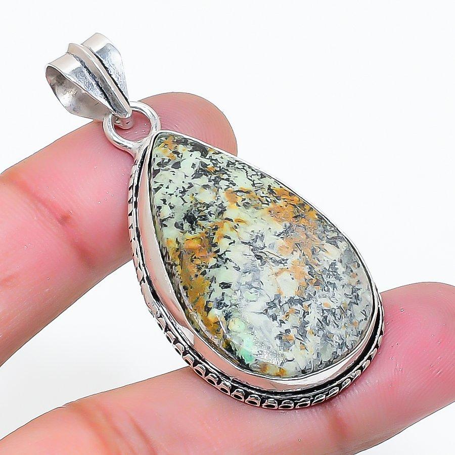 Natural Tibetan Turquoise Gemstone 925 Sterling Silver Pendant 1.97  AP-15200