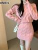 Marled Knit Sweater Set Lazy Style Thick Knit Dress Women Slim Fit Long Sleeve High Waist Bodycon Mini Skirt Two Piece Outfit