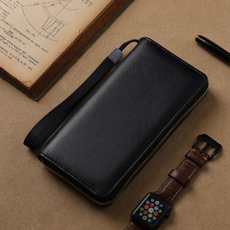 Men's PU Leather Long Wallet With Zipper Coin Purse Pocket Money Clip Clutch Vintage Large Capacity Male Short Money Purse Card Holder
