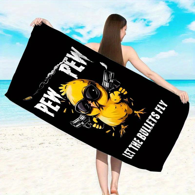 Cartoon Printed Letters Oversized Beach Towel, Digital Print Microfiber for Swimming Yoga