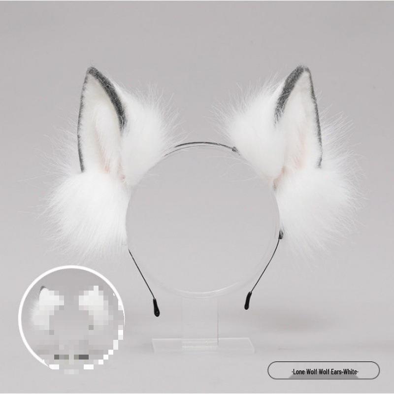 Plush Animal Ear and Tail Set - Cat Ears, Wolf Ears, and Tail Headband