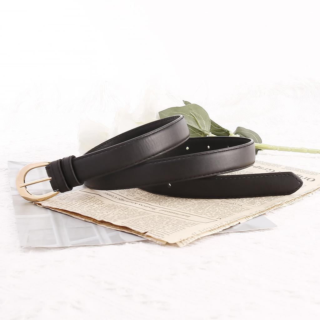 Trend Alloy Pin Buckle Casual Five-Element Imitation Leather Pu Simple Women'S Retro Thin Belt