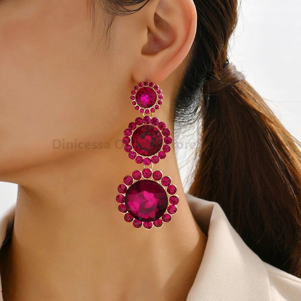 Teardrop Fashion Round Crystal Glass Long Dangle Drop Earrings Luxury Design Vintage Unusual Dainty Earring Pendant Jewelry Gift