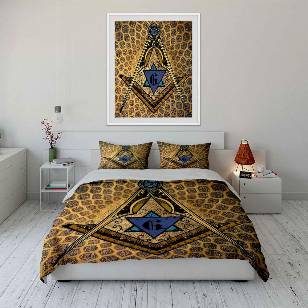 Masonic Symbol Decor Set Multiple Sizes Kid'S And Adults' Bedroom Exquisite 3Pc Bedding Set, Gift
