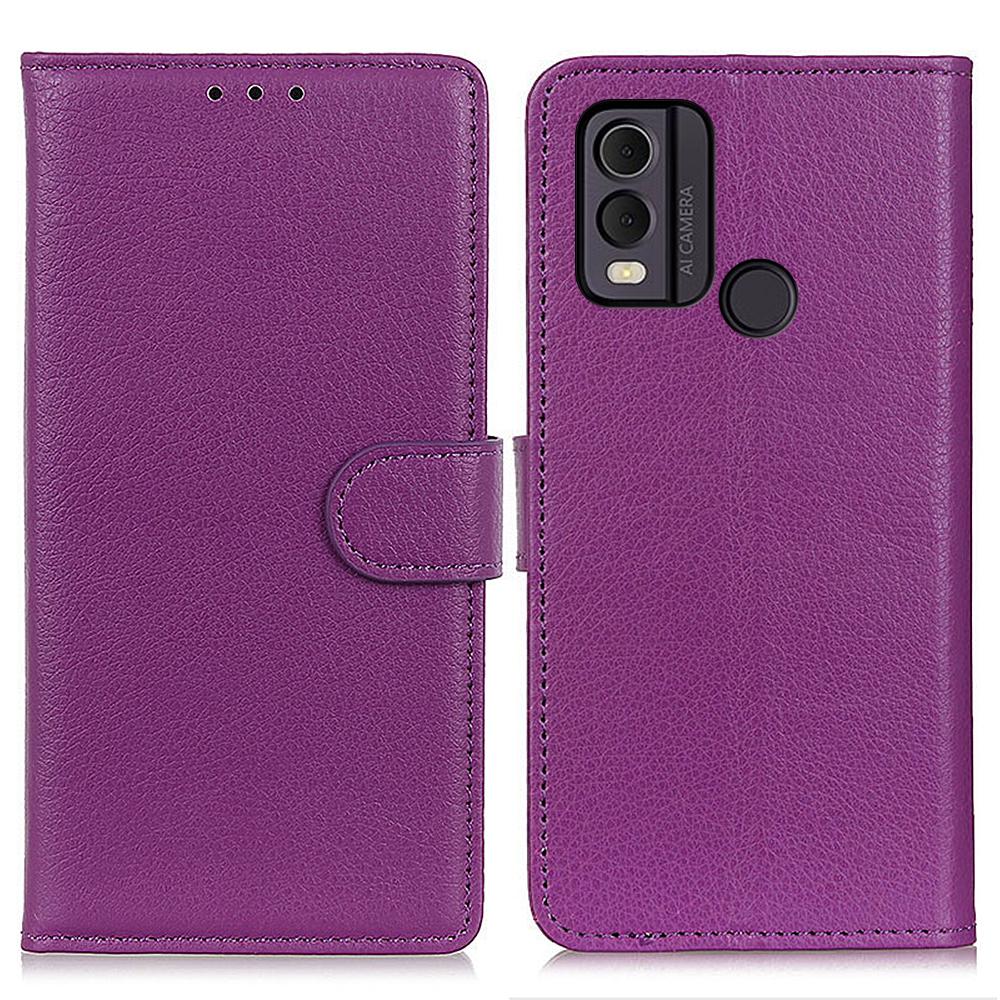 

For Nokia C22 Litchi Texture Leather Wallet Phone Case Flip Stand Drop-proof Cover Purple