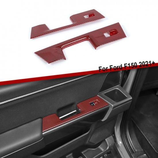 Red Carbon Fiber Rear Door Window Switch Panel Cover Trim For Ford F-150 -22
