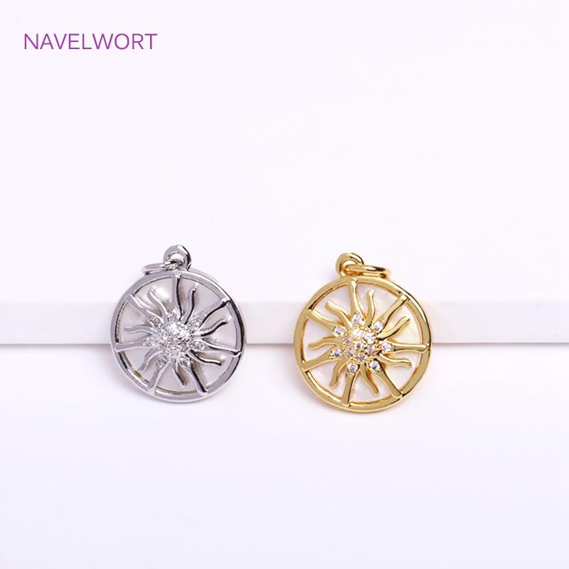 18K Gold Plated Brass Charm,Round Sun Charm For Necklace Making Findings,Inlaid Zircon Sun Pendant,Jewelry Charm,DIY Accessories