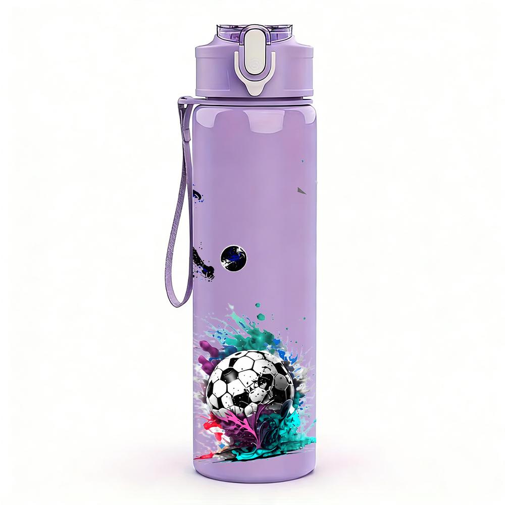 1PC Dual Soccer Player Splash Silhouette 750ml Color Plastic Water Bottle Leakproof Flip Straw Lid For Sports Office Home Use