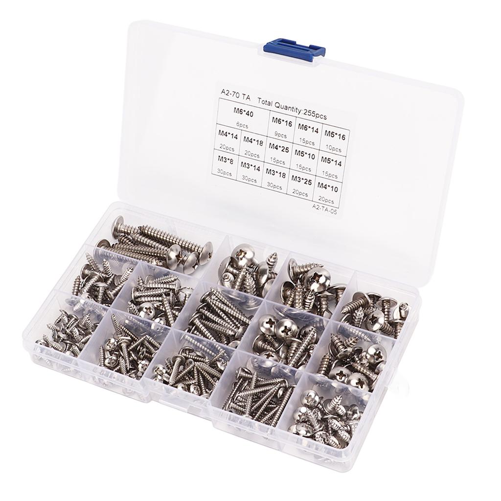 255PCS Self Tapping Cross Truss Head Screws 304 Stainless Steel Sheet Metal Screws M3 M4 M5 M6