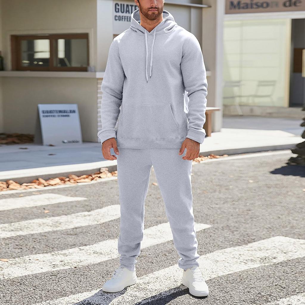 Men's And Women's Solid-color Casual Set. Men's Long-sleeved Hooded, Fleece And Thickened Sweatshirt And Pants Two-piece Set