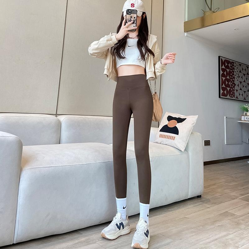 

Флисовые леггинсы женская верхняя одежда подтягивающие живот бедра утолщенные теплые для йоги осень и зима овечья шерсть брюки Барби XL size [125-80kg]