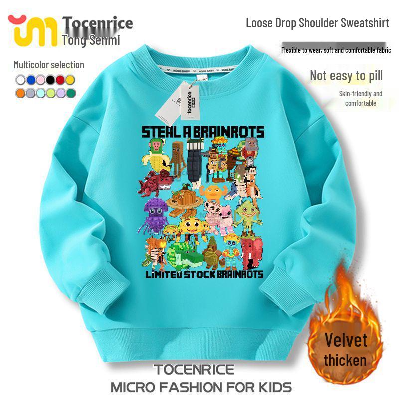 Roblox Shanhaijing Boys' & Girls' Round Neck Plus Velvet Hoodie