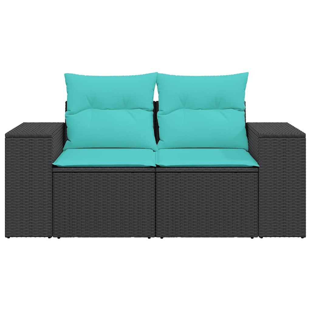 Garden Sofa with Cushions 2 Seater Black Poly Rattan